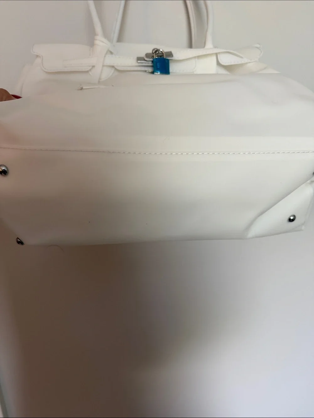 Classic White Tote Bag with Lock Accent